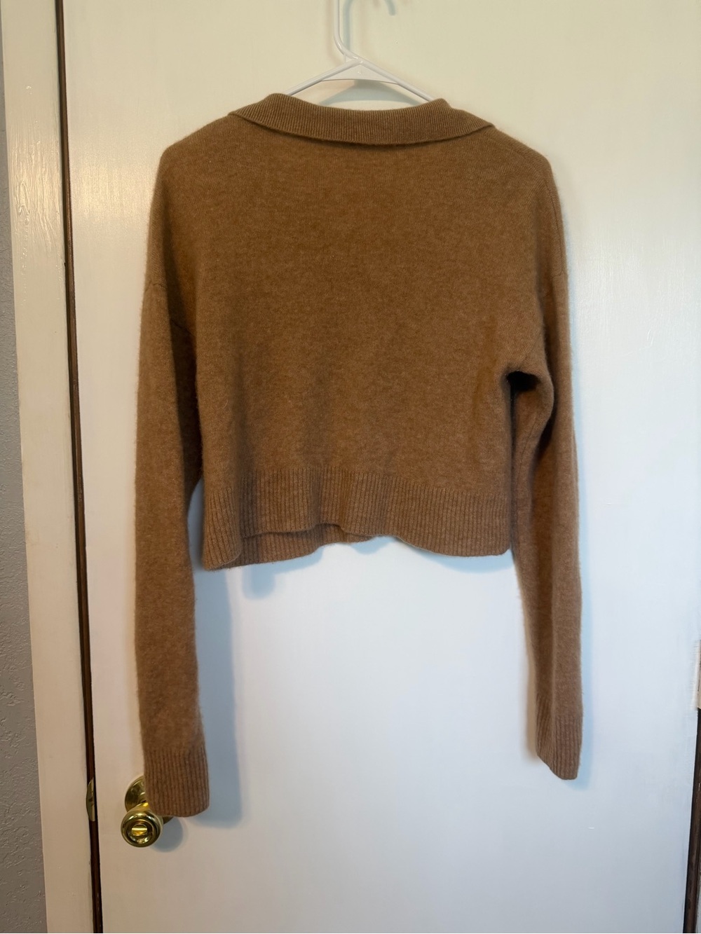 Reformation Camel/Tan V-Neck Cropped Sweater - Picture 3 of 3